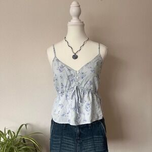Y2k Abercrombie & Fitch Floral Milkmaid Blouse Womens Sz S blue coquette